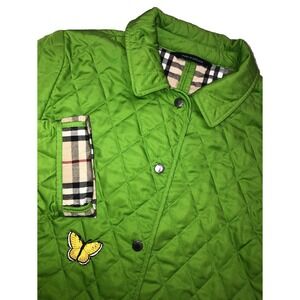 Burberry London Quilted Jacket Women's M Lime Green Made In‎ England Y2K *defect